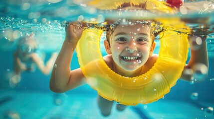 Wall Mural - The child with yellow buoy