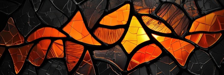 Wall Mural - Abstract background in black and orange with a stained glass effect