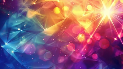 Sticker - Abstract geometric background with multicolored lights and lens flare