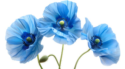 Wall Mural - three blue poppy flowers