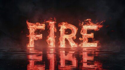 Poster - A fire is spelled out in the water with a reflection, AI