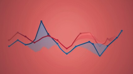 Wall Mural - A red background with a graph that has three lines and a blue line