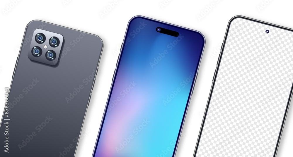 Realistic front back view smartphone mockup. 3D Mobile phone mockup for ...