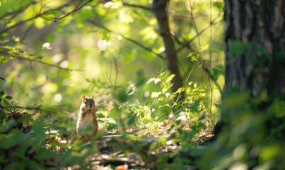 Wall Mural - Squirrel hiding in the underbrush