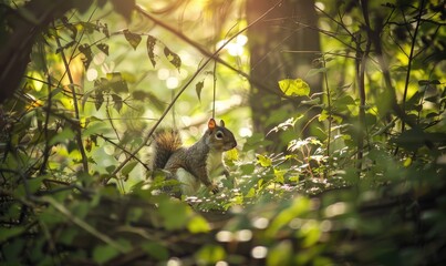 Wall Mural - Squirrel hiding in the underbrush