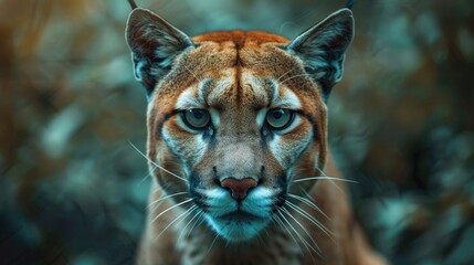 Wall Mural - portrait of puma in forest. american cougar or mountain lion.