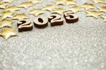 Sticker - Happy New year 2025 with space copy on silver glitter background