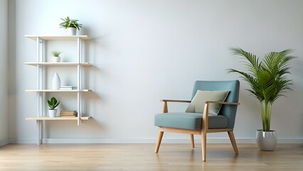 Wall Mural - Stylish chair with shelf near white wall in room