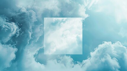 Wall Mural - Square frame filled with pale blue color as background for card or double exposure image