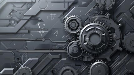 Wall Mural - A black and white image of gears and other mechanical parts