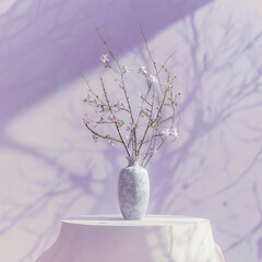 Wall Mural - Cherry blossoms vase soft gradient of pink and purple background spring background