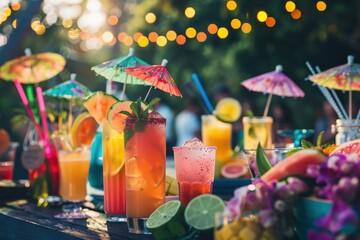 A table set for a summer party with an array of colorful dishes