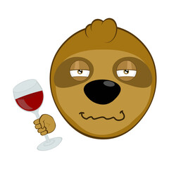 Wall Mural - vector illustration face bear sloth character animal cartoon, with a drunk expression and a glass of wine in his hand