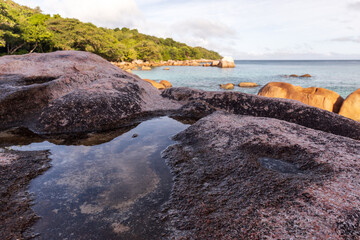 Wall Mural - Anse Lazio beach view on a sunny day. Coastal landscape of Praslin island