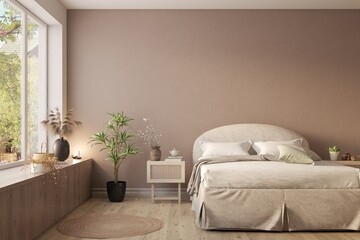 Wall Mural - Pink bedroom concept. Scandinavian interior design. 3D illustration