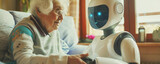 Smart robot helping elderly at home or in retirement home, AI generated
