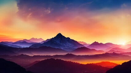 Wall Mural - Sunset landscape beautiful mountains