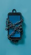 © Елена Григорова - Close-up of a chained smartphone on a dark textured surface, representing digital lockdown, data security, and tech restriction