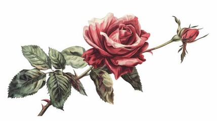 Canvas Print - Rose with vintage style isolated on white