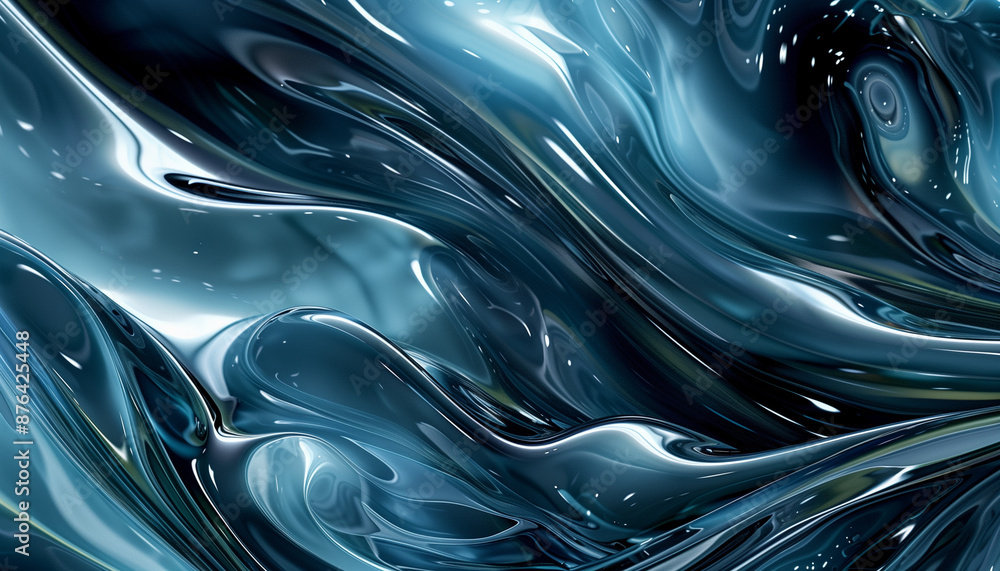 Abstract black and blue liquid pattern creating a dynamic and glossy ...
