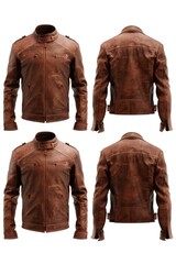 Wall Mural - Close-up views of a brown leather jacket from different angles