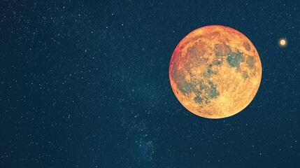 Wall Mural - detailed full moon with orange hue on night sky with copy space