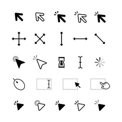 Mouse click cursor set. Hand Cursor. Click icon. Mouse pointer set. Arrow cursor. Vector illustration