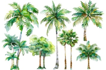 Wall Mural - Watercolor painting of a group of palm trees, suitable for tropical or beach-themed designs