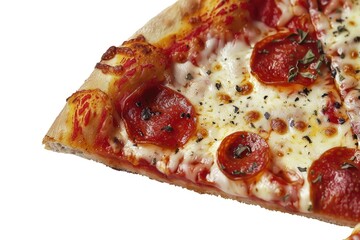 Sticker - A single slice of pizza topped with melted cheese and savory pepperoni, perfect for snacking or adding to a meal