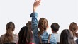 © Peter@studio5 - a student raising their hand, classroom participation, realistic rendering, isolated on white background