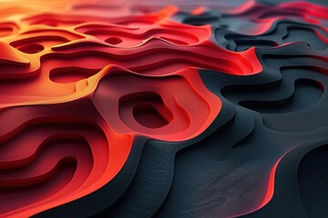 Wall Mural - A red and black landscape with a lot of curves and lines