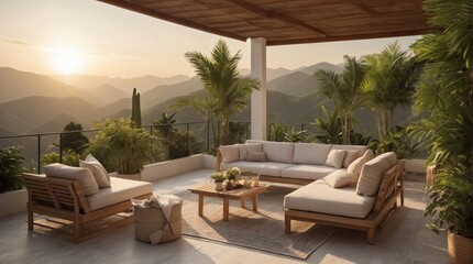 Wall Mural - Luxury terrace in exotics, minimalist vintage style