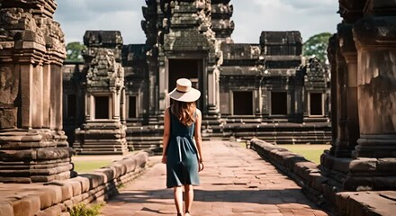 Wall Mural - Tourist visiting Angkor Wat.