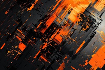 Wall Mural - Abstract background with black and orange digital glitch effects