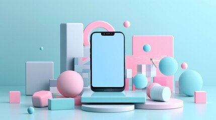 Mobile app development, app testing, UI-UX design, and web design services featuring 3D handhold phone, application building, and abstract 3D object background.