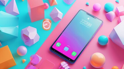 Mobile app development, app testing, UI-UX design, and web design services featuring 3D handhold phone, application building, and abstract 3D object background.