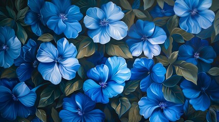 Wall Mural - Blooming blue flowers, hand-painted in the painting.