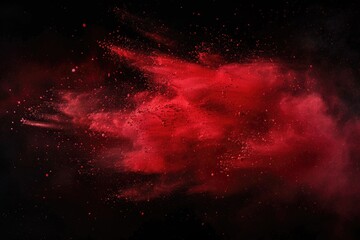 Poster - A bright red dust cloud suspended in the air against a dark black background