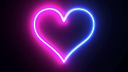 Wall Mural - on a black background, a neon heart appears, glowing brightly in vibrant colors.