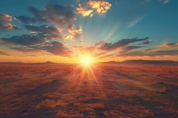 Poster - A scenic view of the sunset in the desert with no signs of human life