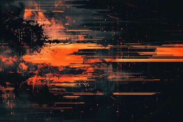 Wall Mural - Abstract background with black and orange digital glitch effects