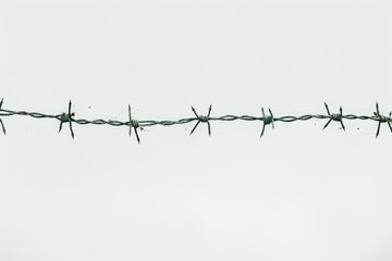 Wall Mural - an airplane soaring above the clouds, with a barbed wire fence below