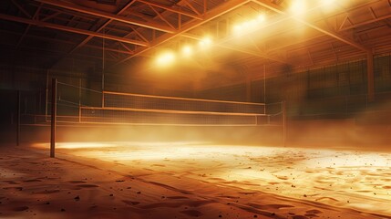 Wall Mural - Mystical_rendering_of_an_abandoned_indoor_volleyball_court_generative_ai_image