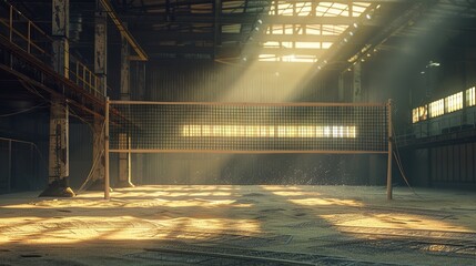 Wall Mural - Mystical_rendering_of_an_abandoned_indoor_volleyball_court_generative_ai_image