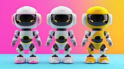 Wall Mural - robots on colorful backgrounds generative ai