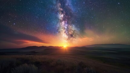 Wall Mural - Stunning natural scenery of sunset sunrise and Milky Way in the sky