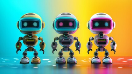 Wall Mural - robots on colorful backgrounds generative ai