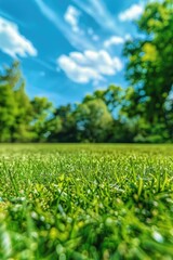 Wall Mural - A green field with trees in the background, suitable for use in outdoor or nature-themed contexts