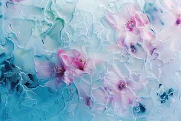 Canvas Print - A still life image of pink flowers against a blue backdrop, perfect for use in designs and presentations