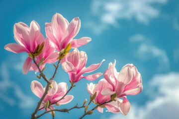 Canvas Print - A close-up shot of some pink flowers blooming on a tree branch